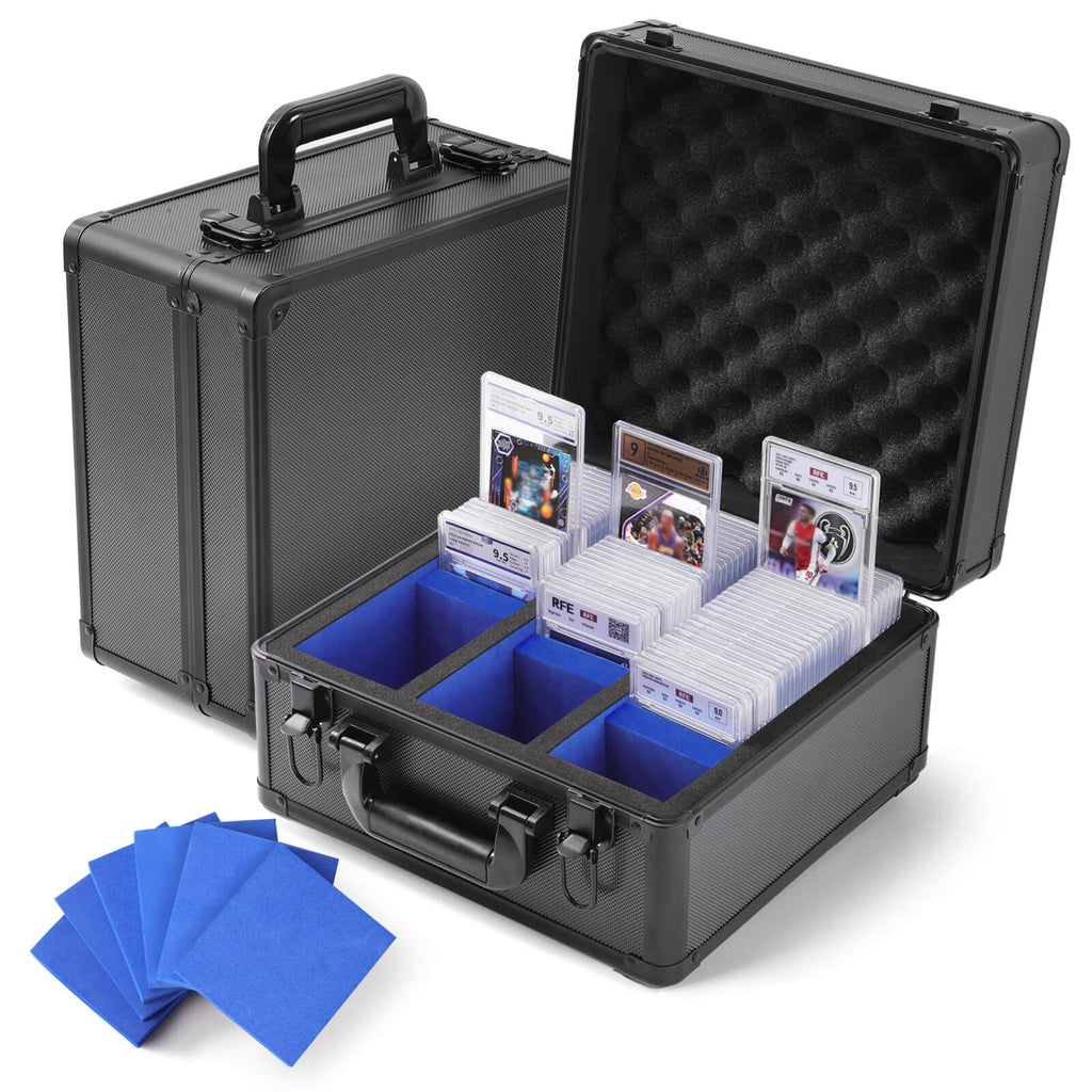 MOJOHAND (2024 New Upgrade) Graded Sports Card Storage Box Card Storage Plus Box for Trading Card Storage Box Graded Card Slab Carrying Case Fits PSA BGS FGS (Black&Blue-3)