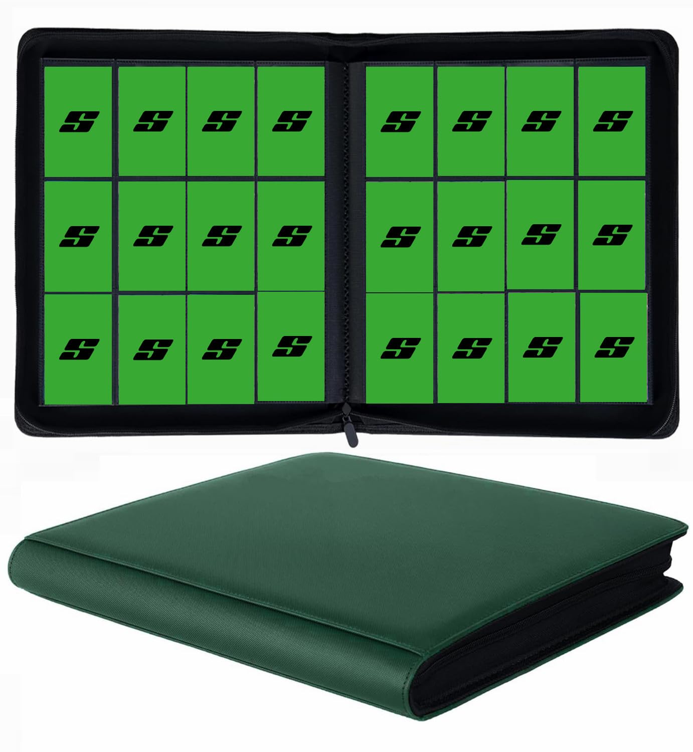 12 Pocket 720 Pockets Trading Card Binder Ringless Side Loading Card Holder Album Trading Card Album Fit for YuGiOh MTG TCG Game Cards Sports Cards Business Cards (Green)